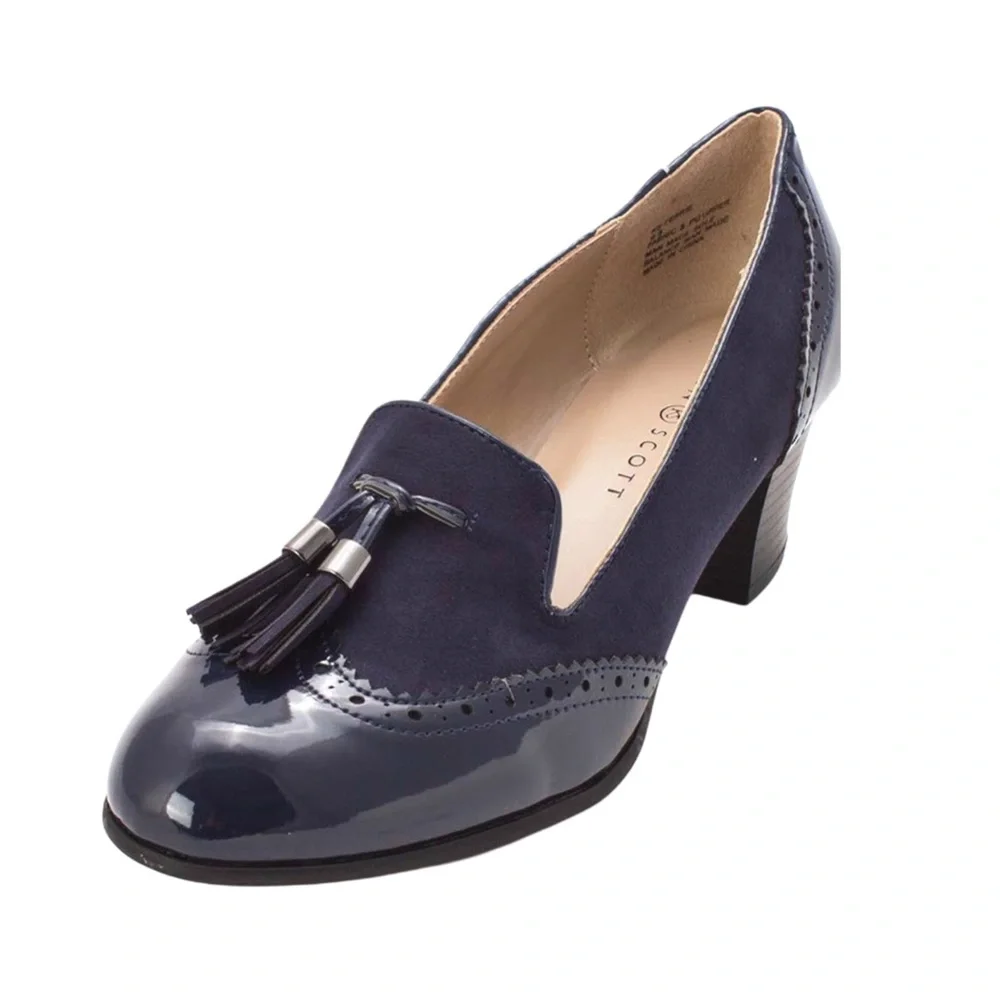 Karen Scott Navy Terrie Tassel Heeled Loafers Sz 9.5